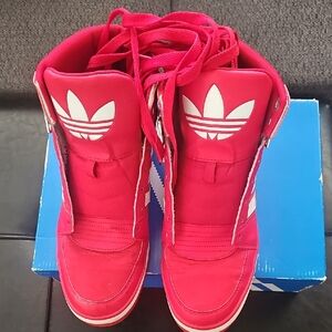 adidas Red High-Top Sneakers with White Trefoil Size 10